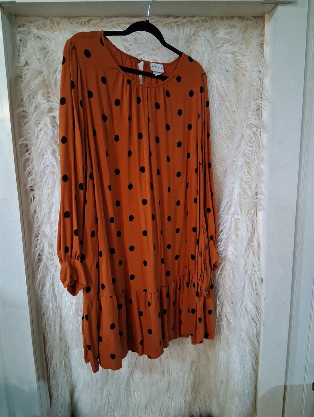 Ava & Viv Rust Polka Dot Long-Sleeve Dress